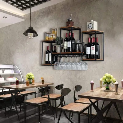 Immagine prodotto di Portarotolo da parete in legno e metallo – Porta bottiglie e porta bicchieri per cucina e bar