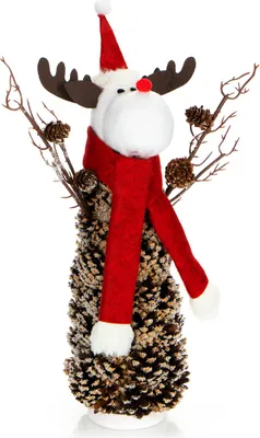 Produktbild von COM-FOUR® Rentierfigur Rudolf Größe XL, winterliche Elch-Figur mit Tannenzapfenkörper, weihnachtliche Dekoration, hinreißende Tischdeko zur Adventszeit