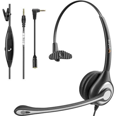 Produktbild von Headset Handy Mono mit Noise Cancelling Mikrofon Smartphone Kopfhörer Klinke Für LG BlackBerry Android Mobiltelefon Laptop PC LKW-Fahrer Tinten schwarz