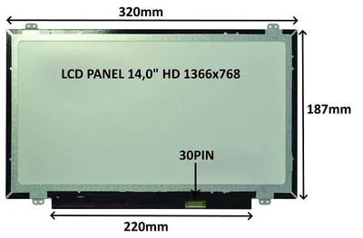 Obrázek produktu pro Lcd Panel 14,0" Hd 1366X768 30Pin Matný / Úchyty Nahoře A Dole