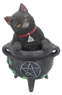 Produktbild von Schwarze Katze mit Triquetra-Halsband in Hexenkessel 12cm