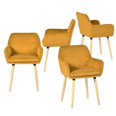 Zdjęcie produktu dla Zestaw 4 krzeseł do jadalni Meubles Cosy w stylu skandynawskim z drewnianymi nogami i żółtymi podłokietnikami z sztruksu – ELIA