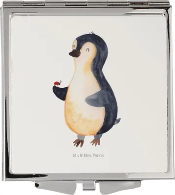 Produktbild von Mr. & Mrs. Panda Taschenspiegel Pinguin Marienkäfer - Weiß - Geschenk, Aufmerksam, Mini Spiegel, Kleine Wunder, Schminkspiegel, Freude, Liebe, Kosmetikspiegel, Klappbarer