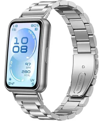 Produktbild von Stravo Premium Edelstahl Stahlgliederarmband für Huawei Band 11 / 11 Pro, inkl. Kürzungswerkzeug - Elegant - Silber