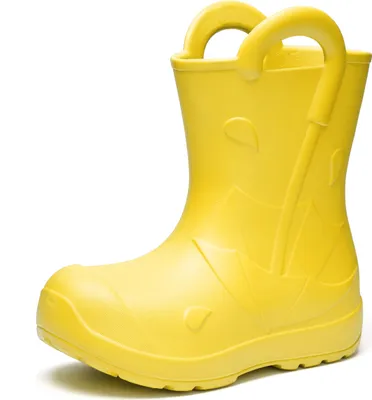 Produktbild von Ladeheid x Camminare Gummistiefel Kinder aus ultraleichtem EVA, wasserdicht, rutschfest und bequem, mit elegant geprägtem Splash-Design aus Wellen, Tropfen, Regenschirm LA-CA-20 (Gelb,34/35 EU).
