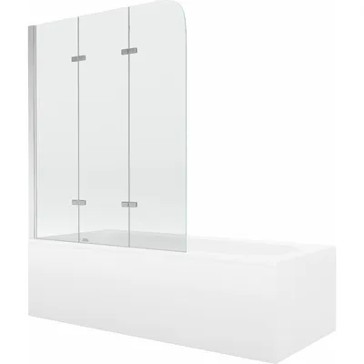 Obrázok produktu pre Mexen Vega obdĺžniková vaňa 180 x 80 cm s obkladom a 3-krídlovou zástenou 120 cm, transparentnéné, chrómová