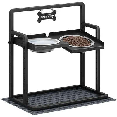 Obrázek produktu pro Vyvýšená miska pro psy, 6 kusů, s možností nastavení výšky, 2 misky o objemu 2 litry, nerezová ocel, černá barva