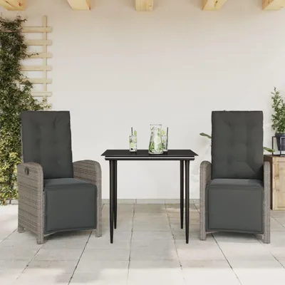 Image de vidaXL Ensemble Bistro 3 pièces avec coussins Gris Poly Rattan