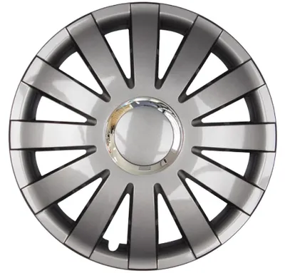 4x PREMIUM DESIGN Radkappen Radzierblenden "Onyx" 15 ZOLL Grau Silber Chrom Ring – Produktansicht