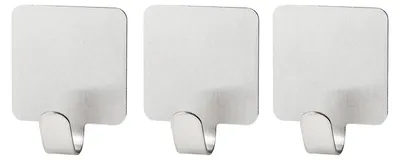 Image de Lot de 3 crochets adhésifs carrés en acier inoxydable Fackelmann Tecno