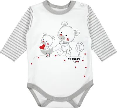 Produktbild von TupTam Baby Mädchen Jungen Bekleidungsset Langarmbody Hose Mütze mit Aufdruck Spruch 3 teilig, Farbe: Streifenmuster Grau / Bärchen Herz, Größe: 56