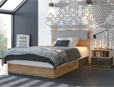 Produktbild von Jugendzimmer Set 2-teilig TOMAR-129 mit Bett 120x200 cm und Nachttisch in Eiche Nb. mit grau und weiß