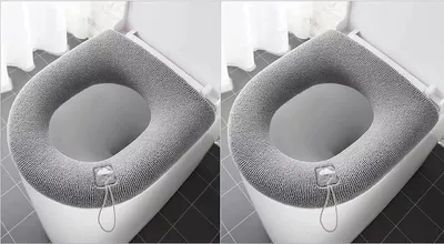 Produktbild von Toilettensitzbezug Waschbar 2 Stück Badezimmer Waschbar Toilet Seat Cover Wärmer Wc Sitzbezüge Abdeckung Für Universal Toilettensitz (Dunkelgrau)