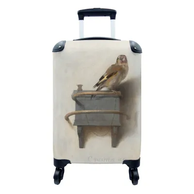 Produktbild von MuchoWow® Koffer Handgepäck Trolley Rollkoffer Kleine Reisekoffer mit 4 Rollen - Der Stieglitz - Alter Meister - Carel Fabritius - Cabin Size < 55x40x23 cm & 55x40x20 cm - Fotokoffer - Kabinenkoffer - Boardgepäck - Reise-Box - Reisekoffer - Reisegepäck - Koffer mit Bild - Trolley für Kinder