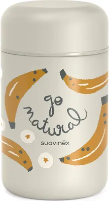 Produktbild von Suavinex, Thermoskanne Baby Unterwegs, Baby Thermosflasche, Thermobehälter für Essen, Speisegefäß Babynahrung, Edelstahl, Hermetisch verschlossen, 400 ml, Banane, Grau 400 ml Grau