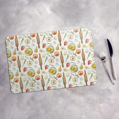 Produktbild von Tischset 4x45x30 cm Platzset Tischmatte Platzmatte Untersetzer - Äpfel Birnen Eier Erdbeeren