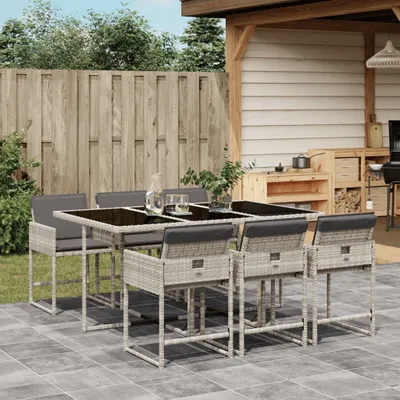 Produktbild von Design 7-tlg. Garten-Essgruppe mit Kissen Hellgrau Poly Rattan, Gartenmöbel-Sets 2024 Neu