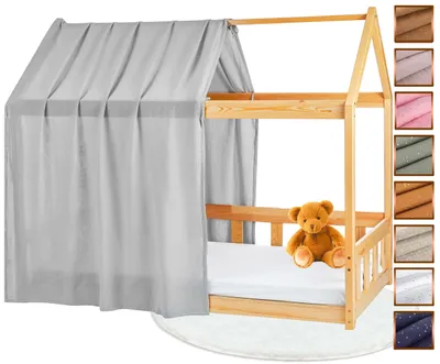 Zdjęcie produktu dla Omgoods - Zasłona na łóżko Montessori, wykonana w 100% z bawełny, w kolorze szarym