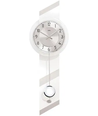 Image de AMS 7414 Horloge murale à quartz avec pendule blanc avec aluminium et verre Horloge à pendule