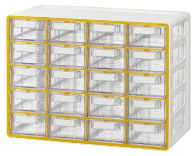 Produktbild von Kleiner Aufbewahrungsschrank mit 20 Schubladen - Stapelbarer transparenter Organizer für Werkzeuge und kreative Aufbewahrung