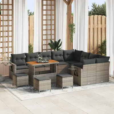 Image de Maison Exclusive - Salon de jardin 13 pièces gris polyrotin