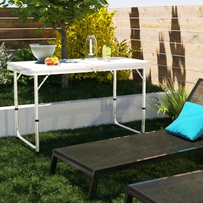 Image de Table de camping et de pique-nique - Table pliante - 75 x 5 x 33-70 cm - Réglable en hauteur - Portable - Plateau en MDF, structure en aluminium - Intérieur/extérieur