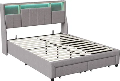 Produktbild von Fortuna Lai Polsterbett 140x200 cm mit 2 Schubladen, Kopfteil mit Stauraum & USB, Lattenrost, grau, ohne Matratze