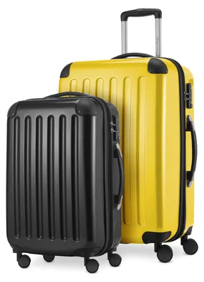 Produktbild von Alex - 2er Set Handgepäck + Mittelgroßer Koffer, Kofferset Resekofffer Trolleys Hartschale Polycarbonat glänzend,Gelb-Schwarz