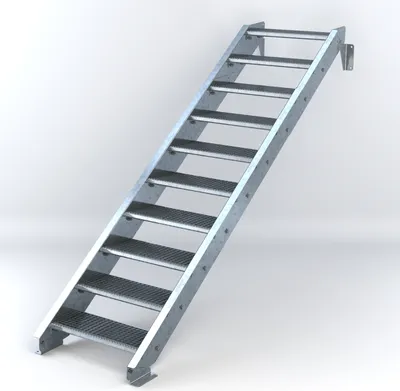 Produktbild von Stahltreppe 10 Stufen bis Höhe 200 cm, Laufbreite : 70 cm kein Geländer ST 2 (31 / 31 mm gezackt)
