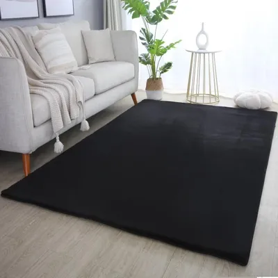 Produktbild von TapisTrend Designerteppich Schwarz 60x110 cm Schwarzer Indoor-Teppich aus Baumwolle für das Wohnzimmer, modernes Design, strapazierfähig und langlebig