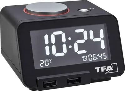 Zdjęcie produktu dla TFA-Dostmann Homtime, Kwarcowy budzik, Prostokąt, Czarny, 0 - 50 °C, F, °C, LCD
