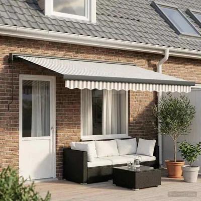 Immagine prodotto di Maison Exclusive - Tenda da sole estensibile, grigio chiaro e bianco, 450 x 300 cm