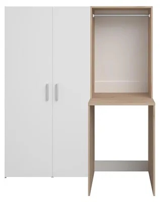 Produktbild von Möbel für Waschmaschine mit Kleiderschrank und Doppeltür-Säule – Hell-Natur und Weiß – B156 x H184 cm – ERKANO