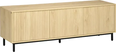 Image de HOMCOM Meuble TV banc TV support de télévison jusqu'à 65 pouces 3 placards 2 passe-câbles avec étagère réglable - 150 x 40 x 51 cm naturel
