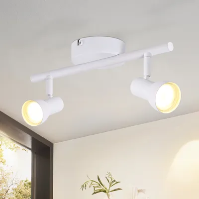 Zdjęcie produktu dla ZMH Reflektor sufitowy 2 płomienny Lampa sufitowa Lampa sufitowa do przedpokoju Nowoczesny design Biały reflektor wewnętrzny GU10 Metalowe punkty sufitowe 350 ° Obrotowe punkty do sypialni Salon Kuchnia (bez żarówki)