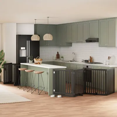 Produktbild von "2026 Promotion" 12-tlg. Hundetor mit Tür Faltbar Schwarz 960 cm Pappelholz - Sonstiges Hundezubehör CC9274