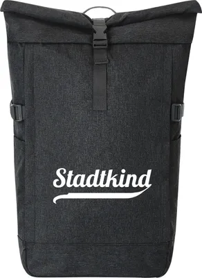 Produktbild von Huuraa Kurierrucksack Stadtkind Schriftzug 30-44 Liter Black Melange Fairtrade Rolltop Rucksack Geschenkidee