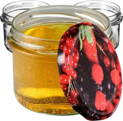Produktbild von KADAX Einmachgläser mit Deckel "Tartu", Einmachgläser, 235ml, 50 Stück, Deckel mit Beerenmuster