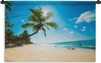 Produktbild von MuchoWow® Wandteppich Wandbehang Strand - Meer - Sonne - Palme 90x60 cm Tapisserie Dekoration Wandtuch - Wandskulpturen - Bildteppich