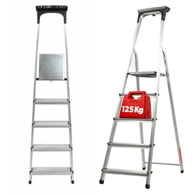 Immagine prodotto di Scala in alluminio KADAX, scala a gradini "Vulvik" fino a 125 kg, scala a pioli, scala di sicurezza in alluminio, 5 gradini