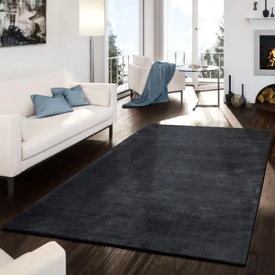 Produktbild von TT Home Teppich Handgemacht Modern Viskose Glanz Hoch Tief Optik Meliert Anthrazit Größe 80x150 cm