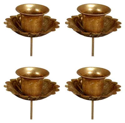 Produktbild von Tafelkerzenhalter für Adventskranz 4er Set - Kerzenhalter mit Spieß in Gold
