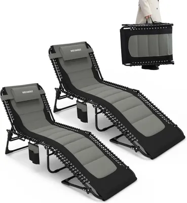 Produktbild von Gartenliege 2er Set - Klappbare Sonnenliege - 5-fach verstellbar - Gepolsterte Relaxliege - Metallgestell 200x68x35 cm - Mit Armlehnen - Für Strand, Camping, Terrasse