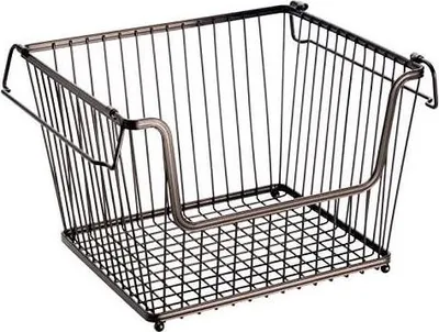 Produktbild von mDesign Stapelkorb Gitterbox Aufbewahrungskorb Henkel Organizer Metall Bronze