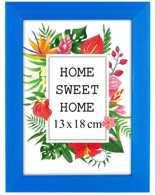 Obrázok produktu pre MG Design, modrý rám na obrázky, 13 x 18 cm – vyrobený z prírodného dreva s akrylovým sklom, určený na zavesenie aj na postavenie, vhodný na fotografie, plagáty a puzzle