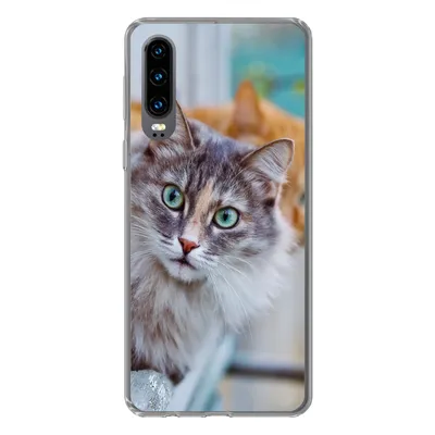 Produktbild von MuchoWow® Handyhülle Schutzhülle Hülle für Huawei P30 Katze - Fenster - Katzen Silikon Softcase Handy Hülle - Kartenbesitzer