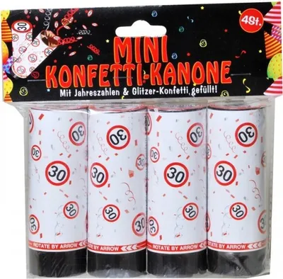 Produktbild von Set Konfetti Kanonen mit Jahreszahl zum 30. Geburtstag weiss/rot