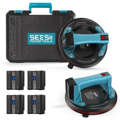Produktbild von Elektrischer Vakuum-Glassauger für Fliesen und Glas - Set mit 2 Saughebern 20 cm - 2000 kg Tragkraft - mit Display - inkl. 4 Akkus und 2 Ladegeräten