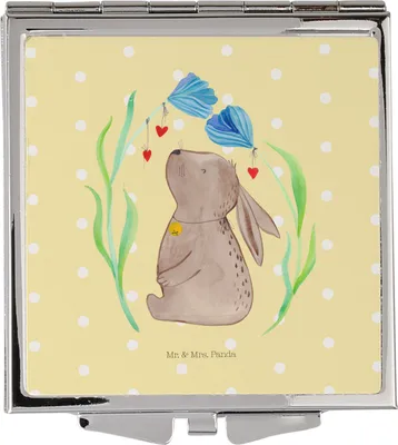 Produktbild von Mr. & Mrs. Panda Schminkspiegel Hase Blume - Gelb Pastell - Geschenk, Ostern, Geburtstag, Kleiner Spiegel, Kosmetikspiegel Klein, Handspiegel, Kaninchen, Taufe, Frauen