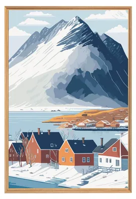 Image de Tableau mural encadré montagne enneigé 65x97 cm, Tableau mural moderne pour décoration intérieure